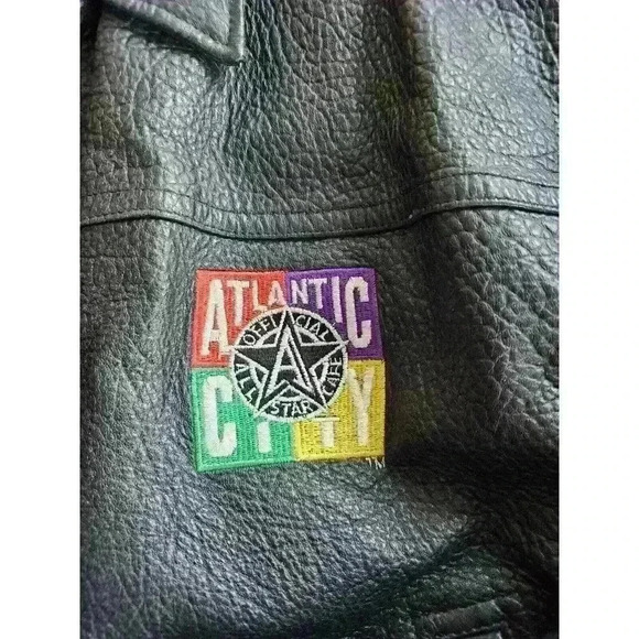 Vintage All Star Cafe " Atlantic City" Genuine Leather Bomber Jacket Men's Large - Picture 3 of 16